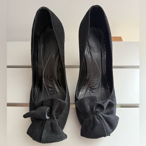 Kate Spade New York Black Suede Bow Peep Toe Pumps - Picture 2 of 8